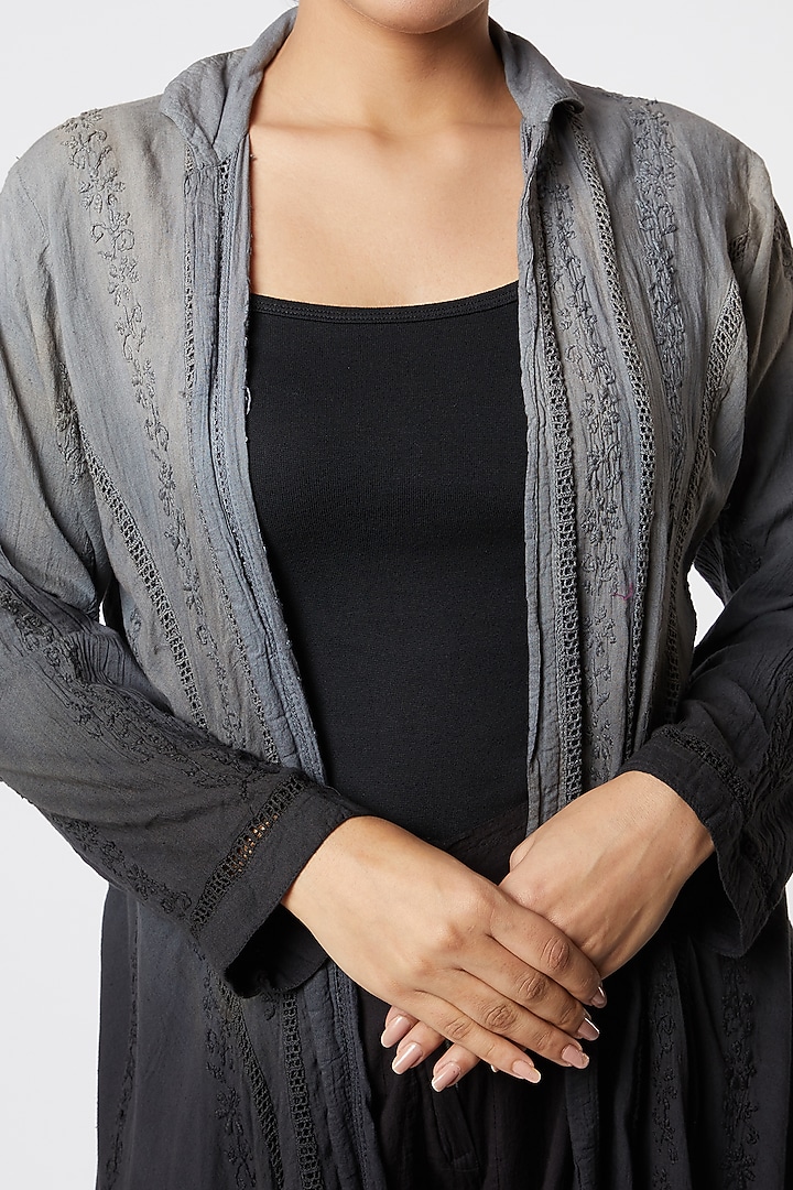Black Embroidered Ombre Jacket Kurta by Rose Tree at Pernia's Pop Up Shop