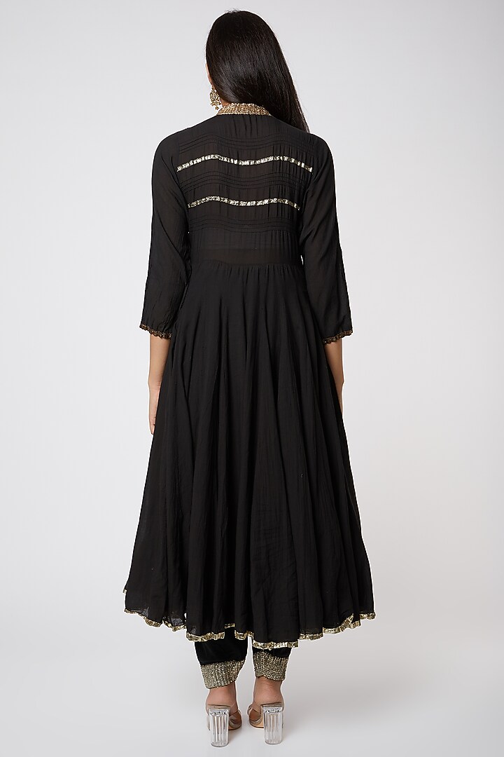 Black Organic Cotton Embroidered Kurta by Rose Tree at Pernia's Pop Up Shop