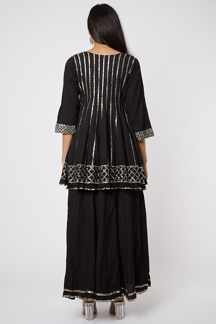 Black Embroidered Organic Cotton Kurta by Rose Tree at Pernia's Pop Up Shop