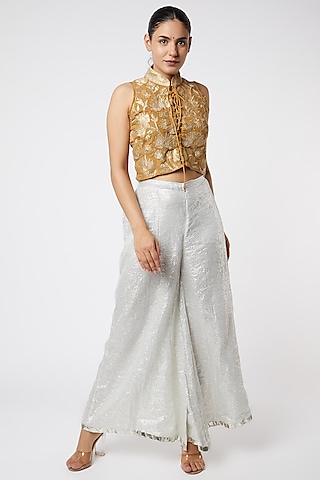 Beige Embroidered Jacket Top by Rose Tree