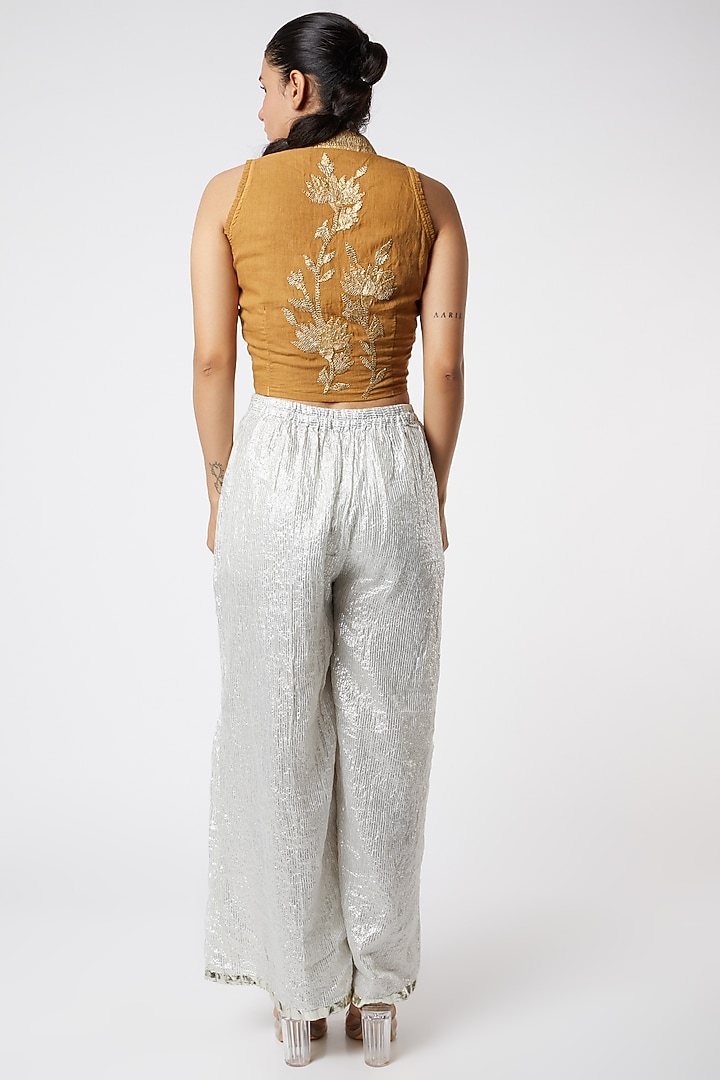 Beige Embroidered Jacket Top by Rose Tree at Pernia's Pop Up Shop