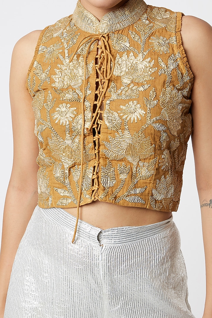 Beige Embroidered Jacket Top by Rose Tree at Pernia's Pop Up Shop