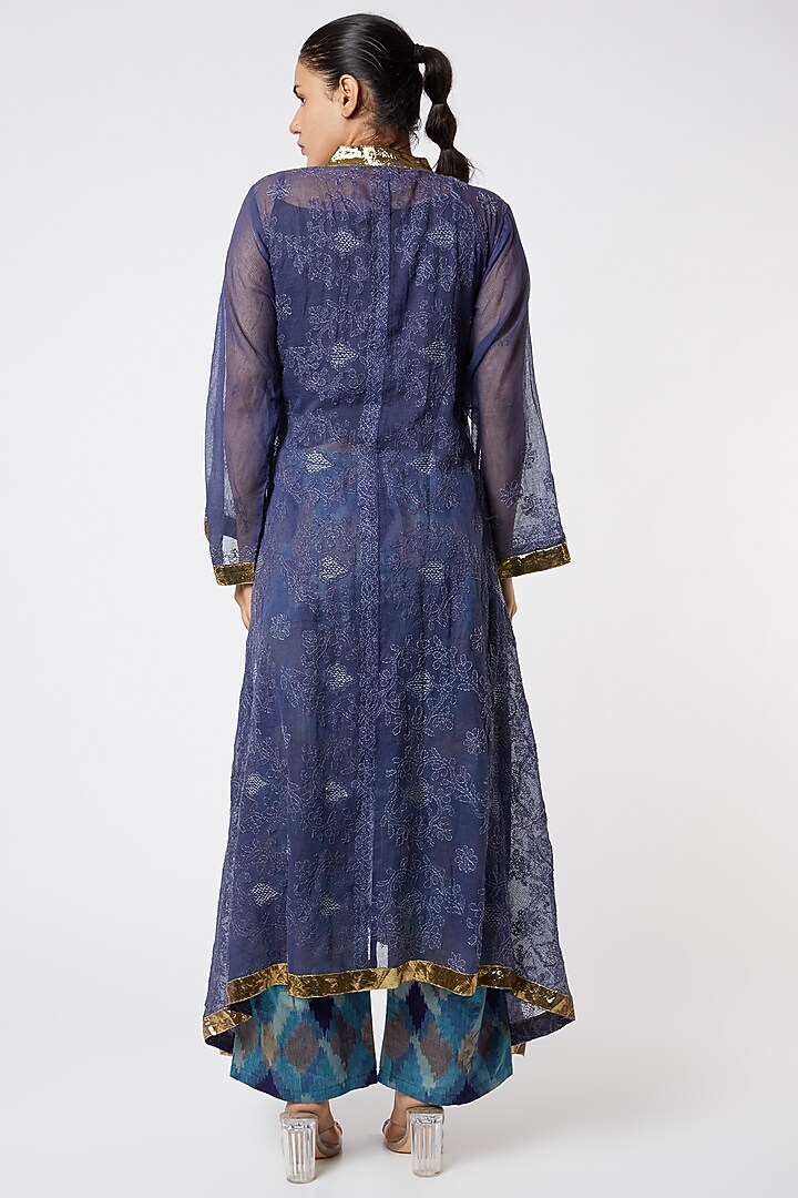 Cobalt Blue Embroidered Jacket Kurta by Rose Tree at Pernia's Pop Up Shop