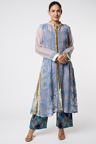 Cobalt Blue Embroidered Kurta by Rose Tree