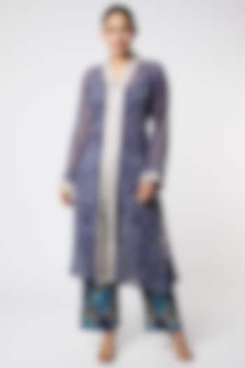 Cobalt Blue Kurta With Embroidery by Rose Tree