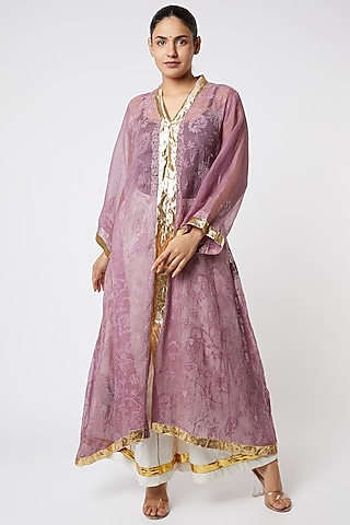 Blush Pink Embroidered Organza Jacket Kurta by Rose Tree