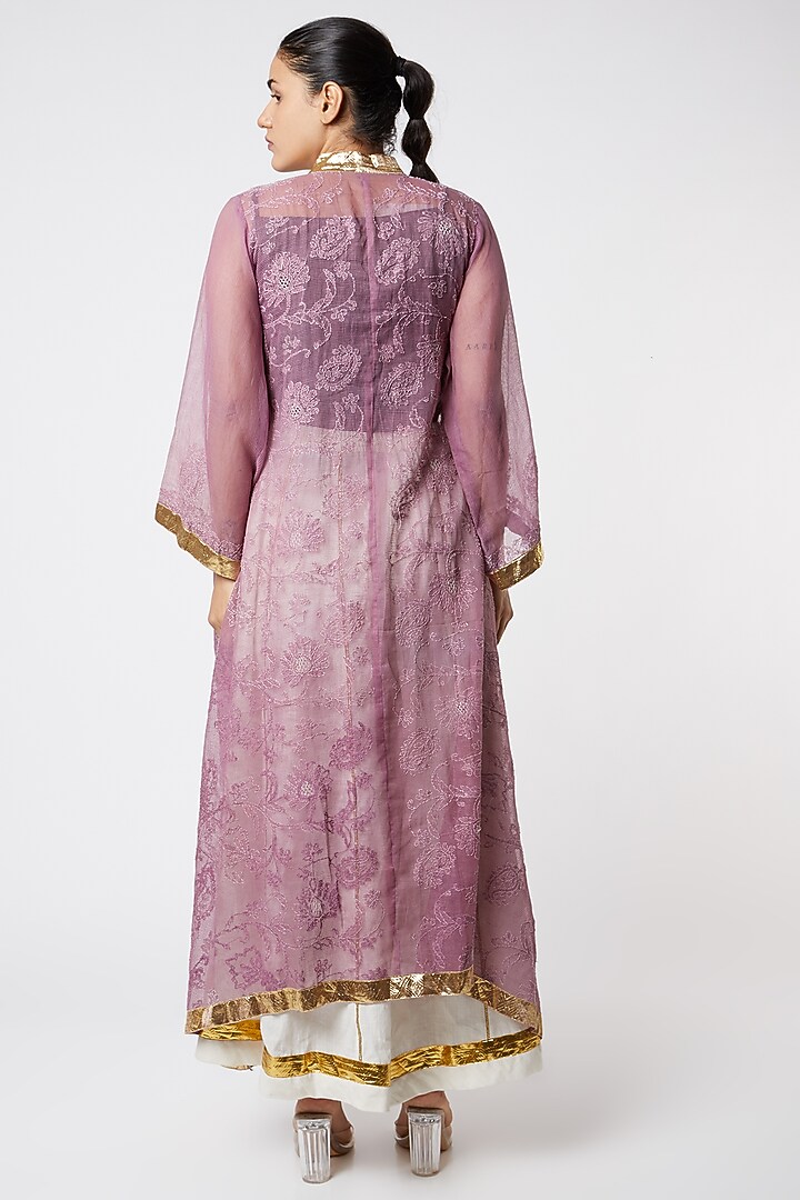 Blush Pink Embroidered Organza Jacket Kurta by Rose Tree at Pernia's Pop Up Shop