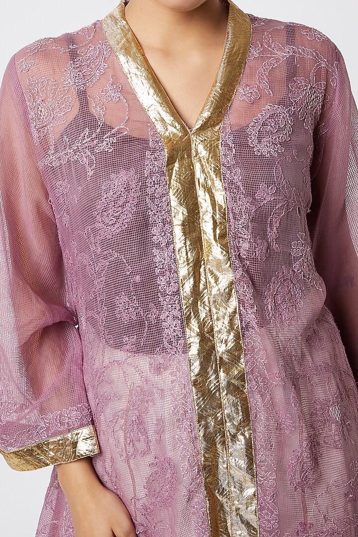 Blush Pink Embroidered Organza Jacket Kurta by Rose Tree at Pernia's Pop Up Shop