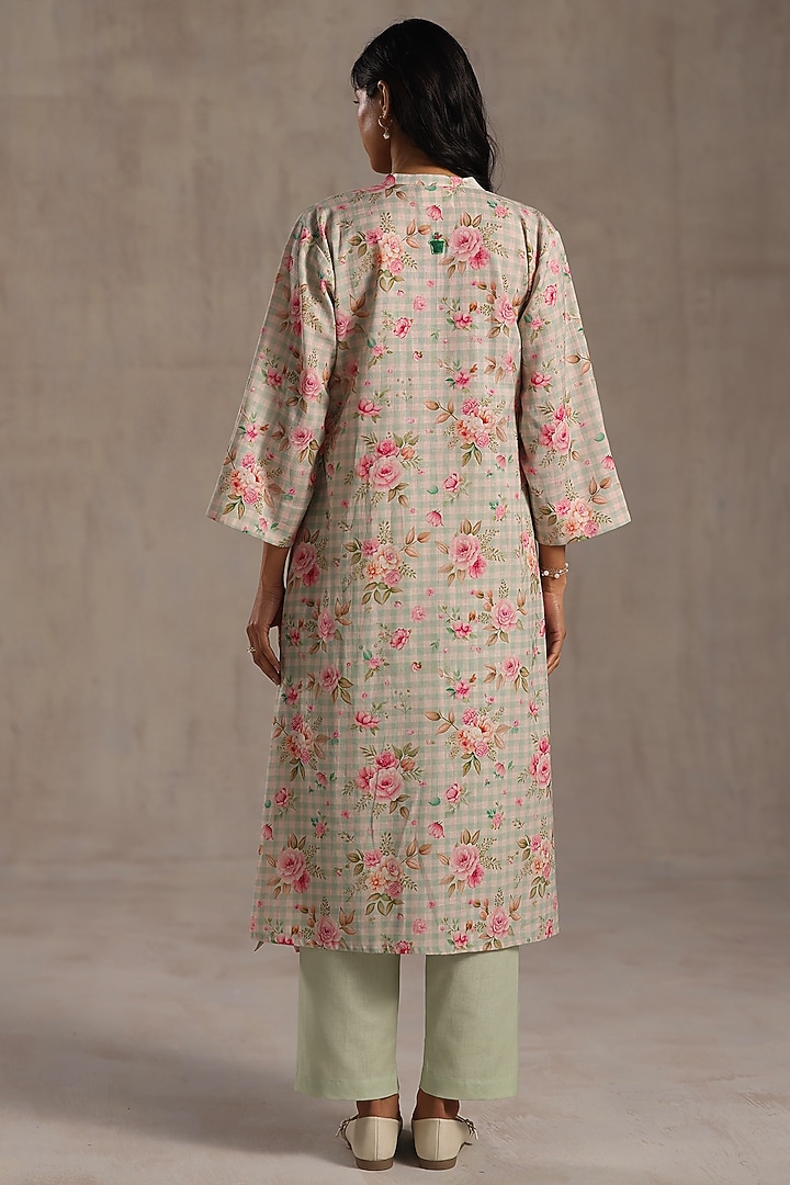 Multi-Colored Linen Floral Printed Kurta Set by Roza Pret at Pernia's Pop Up Shop