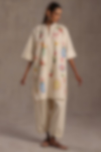 Ivory Linen Printed Tunic Set by Roza Pret at Pernia's Pop Up Shop