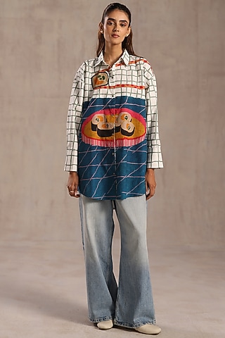 Multi-Colored Poplin Printed Shirt by Roza Pret