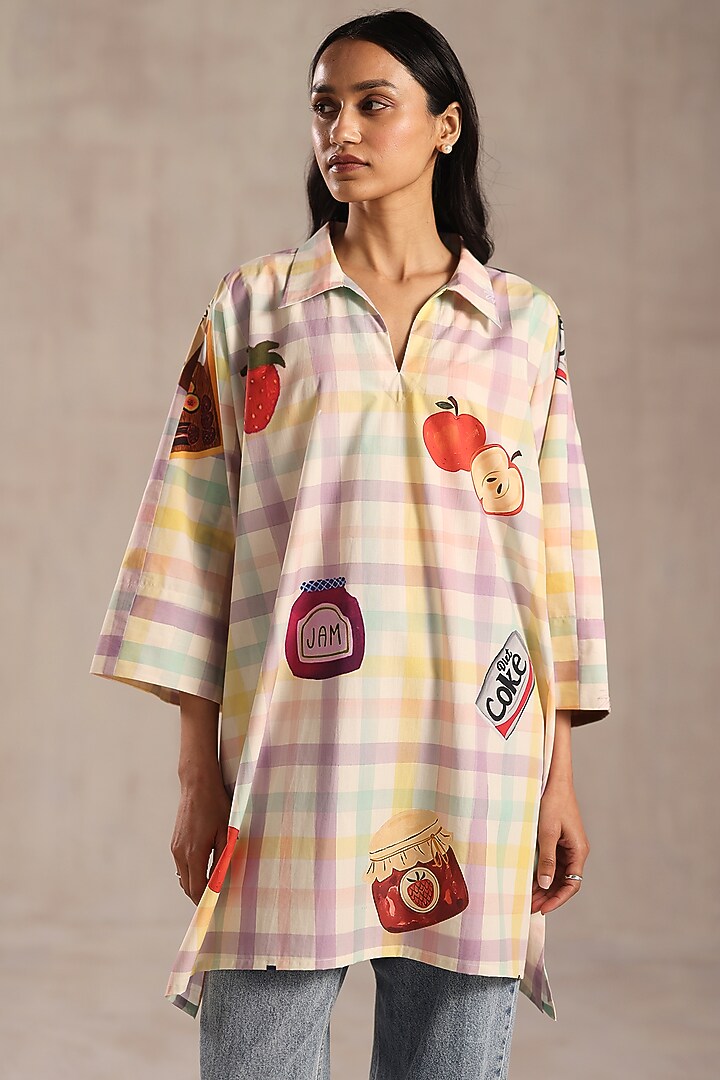 Multi-Colored Poplin Checkered Printed Tunic by Roza Pret at Pernia's Pop Up Shop