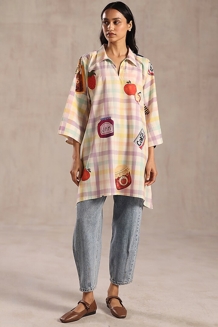 Multi-Colored Poplin Checkered Printed Tunic by Roza Pret at Pernia's Pop Up Shop