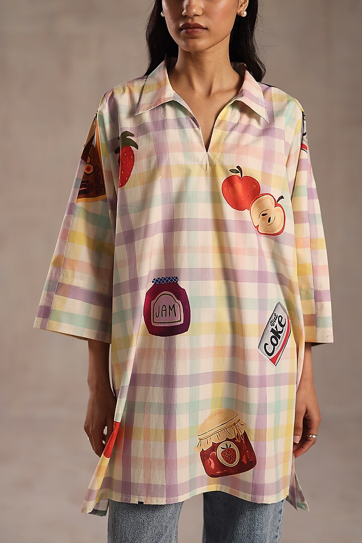 Multi-Colored Poplin Checkered Printed Tunic by Roza Pret at Pernia's Pop Up Shop