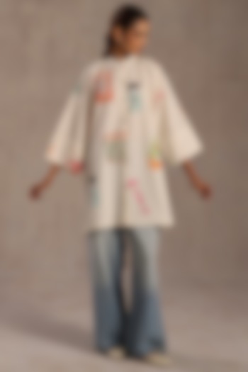 Ivory Poplin Printed Tunic by Roza Pret at Pernia's Pop Up Shop