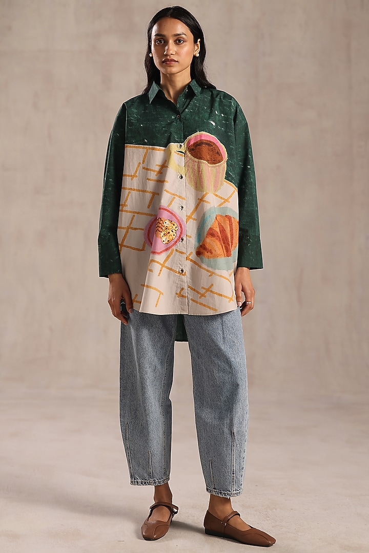 Multi-Colored Poplin Printed Paneled Shirt by Roza Pret at Pernia's Pop Up Shop