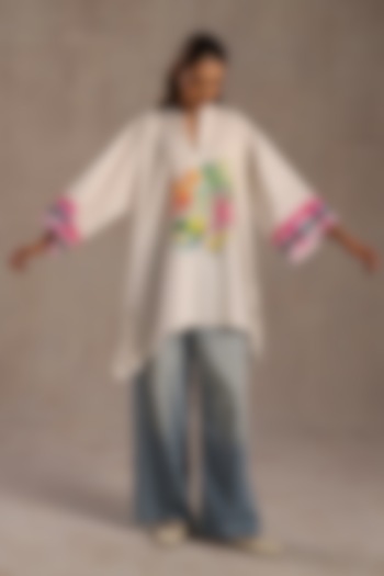 Ivory Poplin Printed Tunic by Roza Pret at Pernia's Pop Up Shop