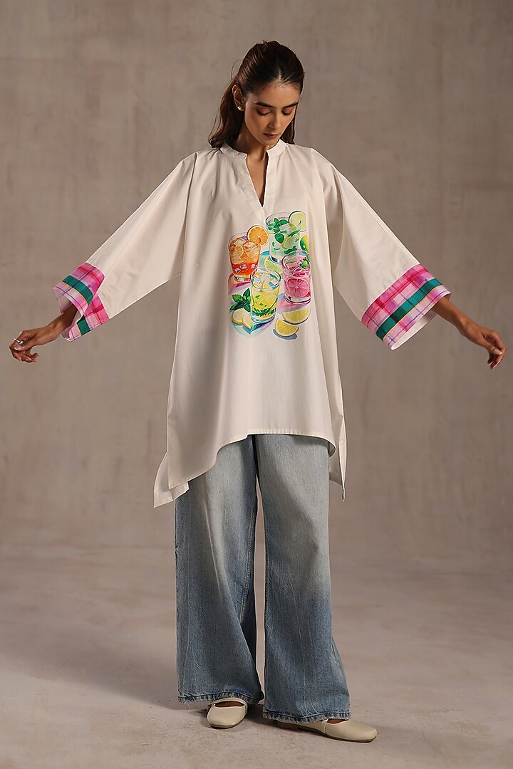 Ivory Poplin Printed Tunic by Roza Pret at Pernia's Pop Up Shop