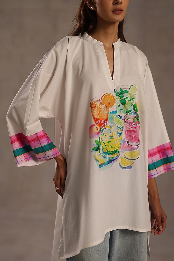 Ivory Poplin Printed Tunic by Roza Pret at Pernia's Pop Up Shop