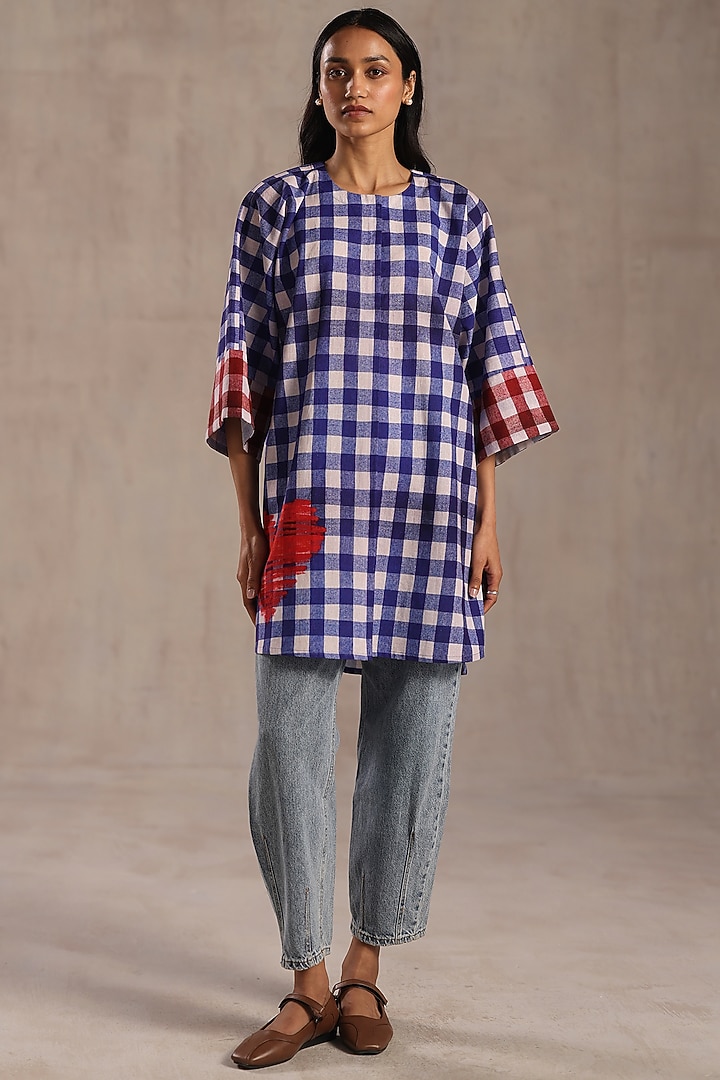 Multi-Colored Poplin Checkered Printed Tunic by Roza Pret at Pernia's Pop Up Shop