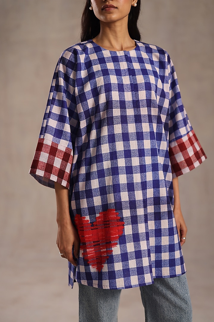Multi-Colored Poplin Checkered Printed Tunic by Roza Pret at Pernia's Pop Up Shop