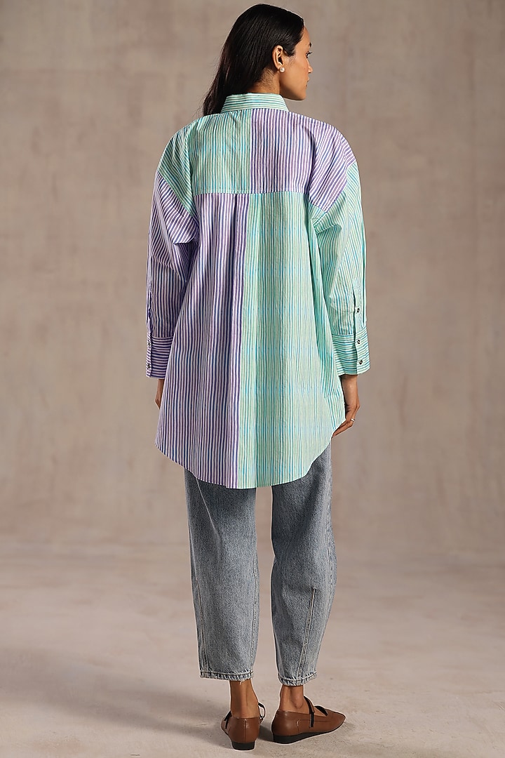 Multi-Colored Poplin Stripe Printed Shirt by Roza Pret at Pernia's Pop Up Shop