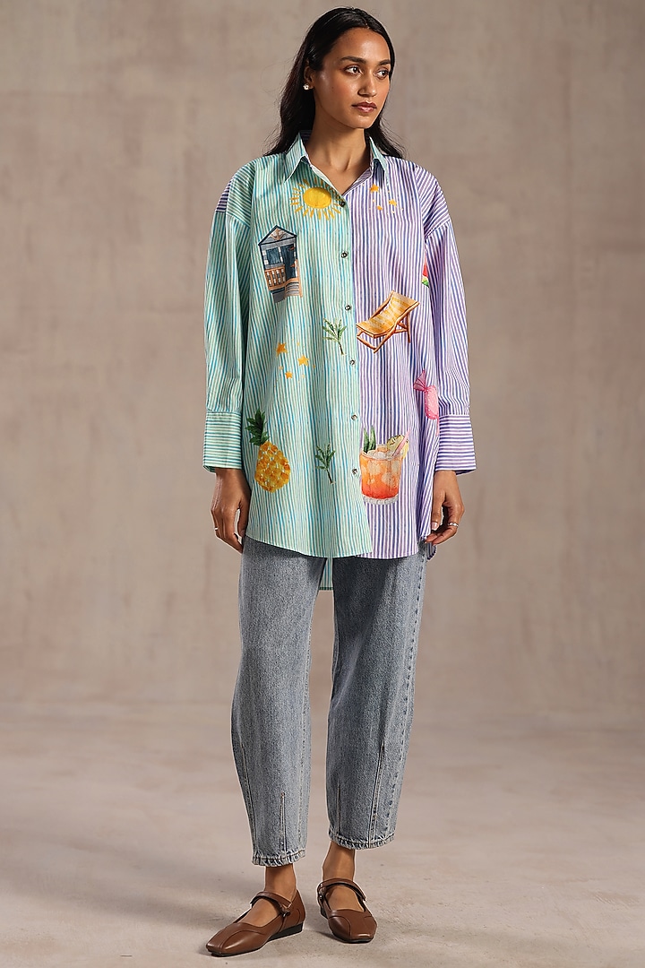 Multi-Colored Poplin Stripe Printed Shirt by Roza Pret at Pernia's Pop Up Shop