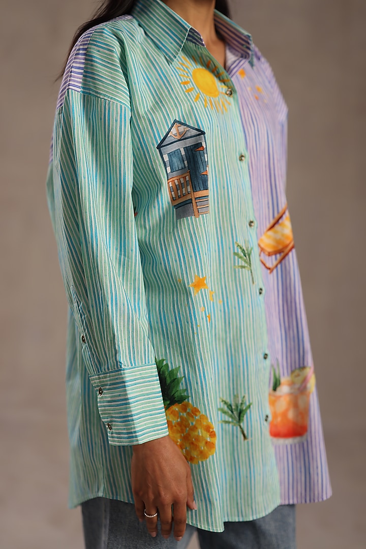 Multi-Colored Poplin Stripe Printed Shirt by Roza Pret at Pernia's Pop Up Shop
