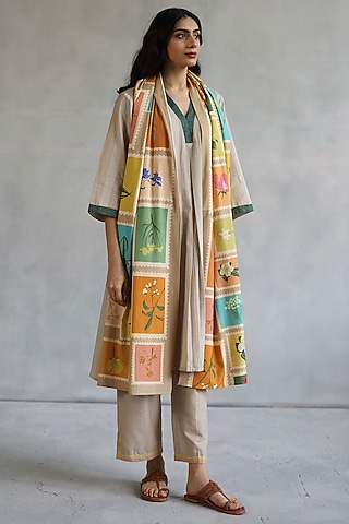 Multi-Colored Linen A-Line Kurta Set by Roza Pret
