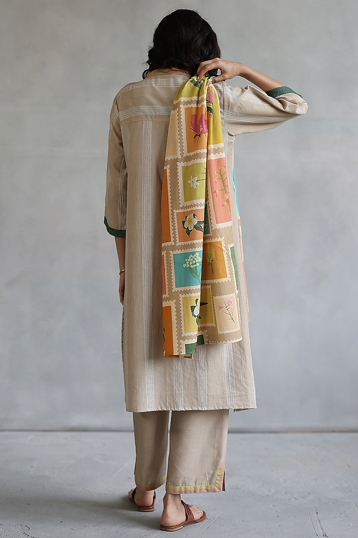 Multi-Colored Linen A-Line Kurta Set by Roza Pret at Pernia's Pop Up Shop