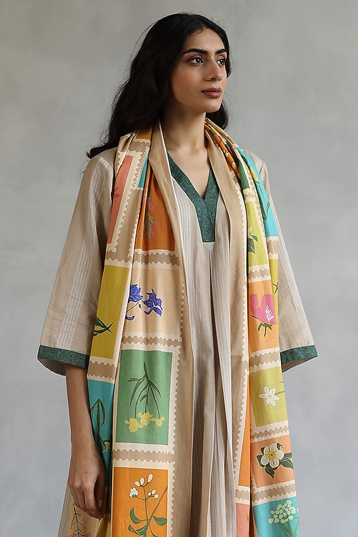 Multi-Colored Linen A-Line Kurta Set by Roza Pret at Pernia's Pop Up Shop