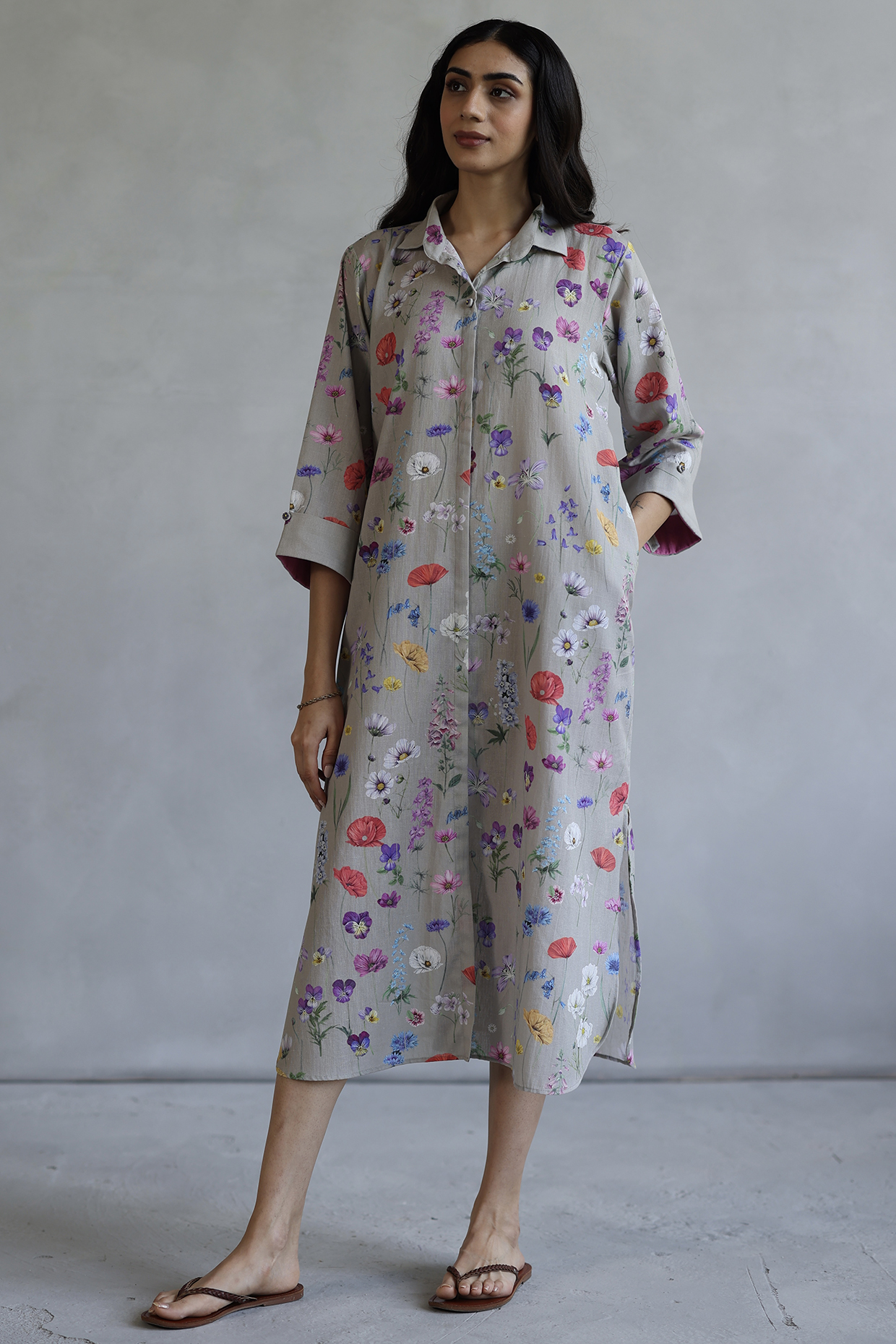 Cocoa Linen Floral Midi Summer Dress by Roza Pret at Pernia's Pop Up Shop