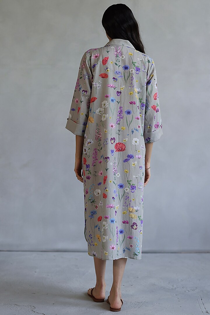 Cocoa Linen Floral Midi Summer Dress by Roza Pret at Pernia's Pop Up Shop