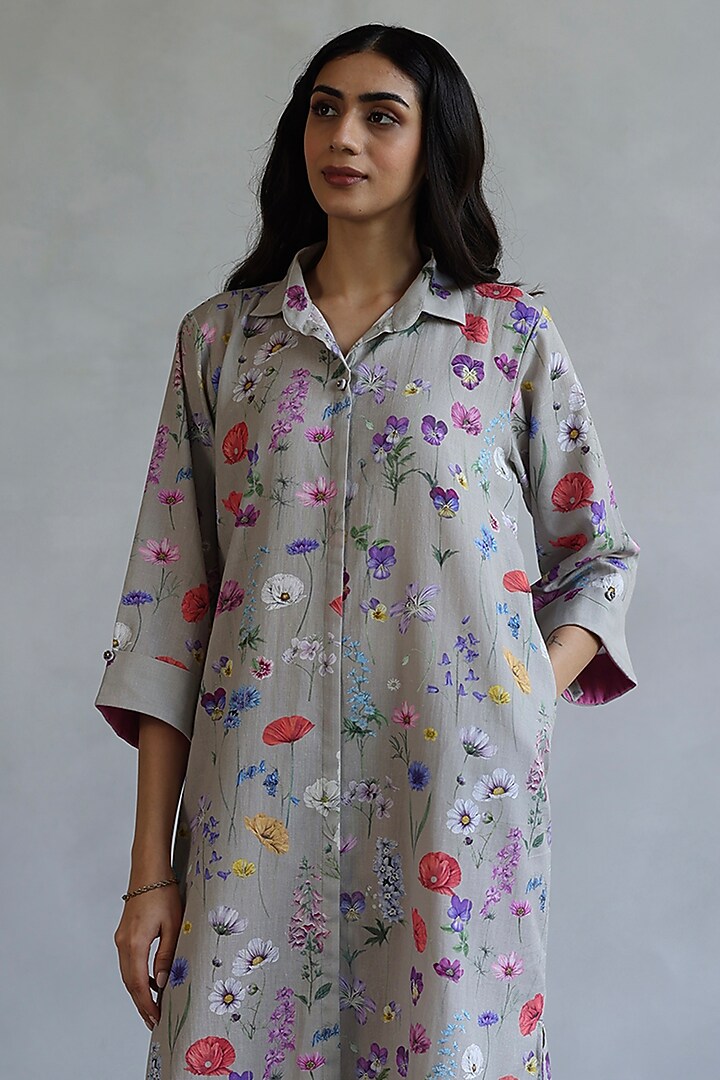 Cocoa Linen Floral Midi Summer Dress by Roza Pret at Pernia's Pop Up Shop