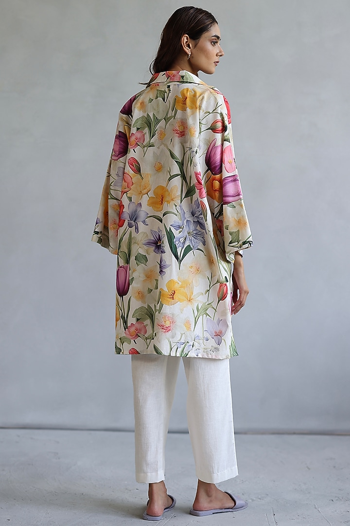 Multi-Colored Linen Floral Kaftan by Roza Pret at Pernia's Pop Up Shop