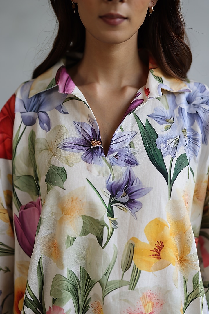 Multi-Colored Linen Floral Kaftan by Roza Pret at Pernia's Pop Up Shop