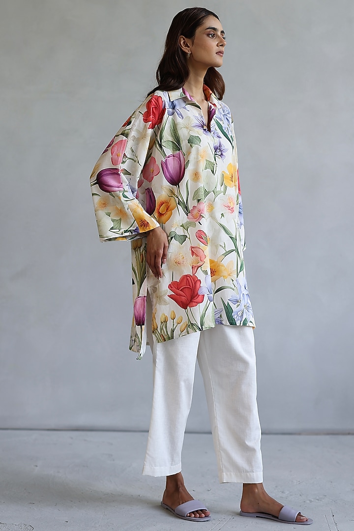 Multi-Colored Linen Floral Kaftan by Roza Pret at Pernia's Pop Up Shop