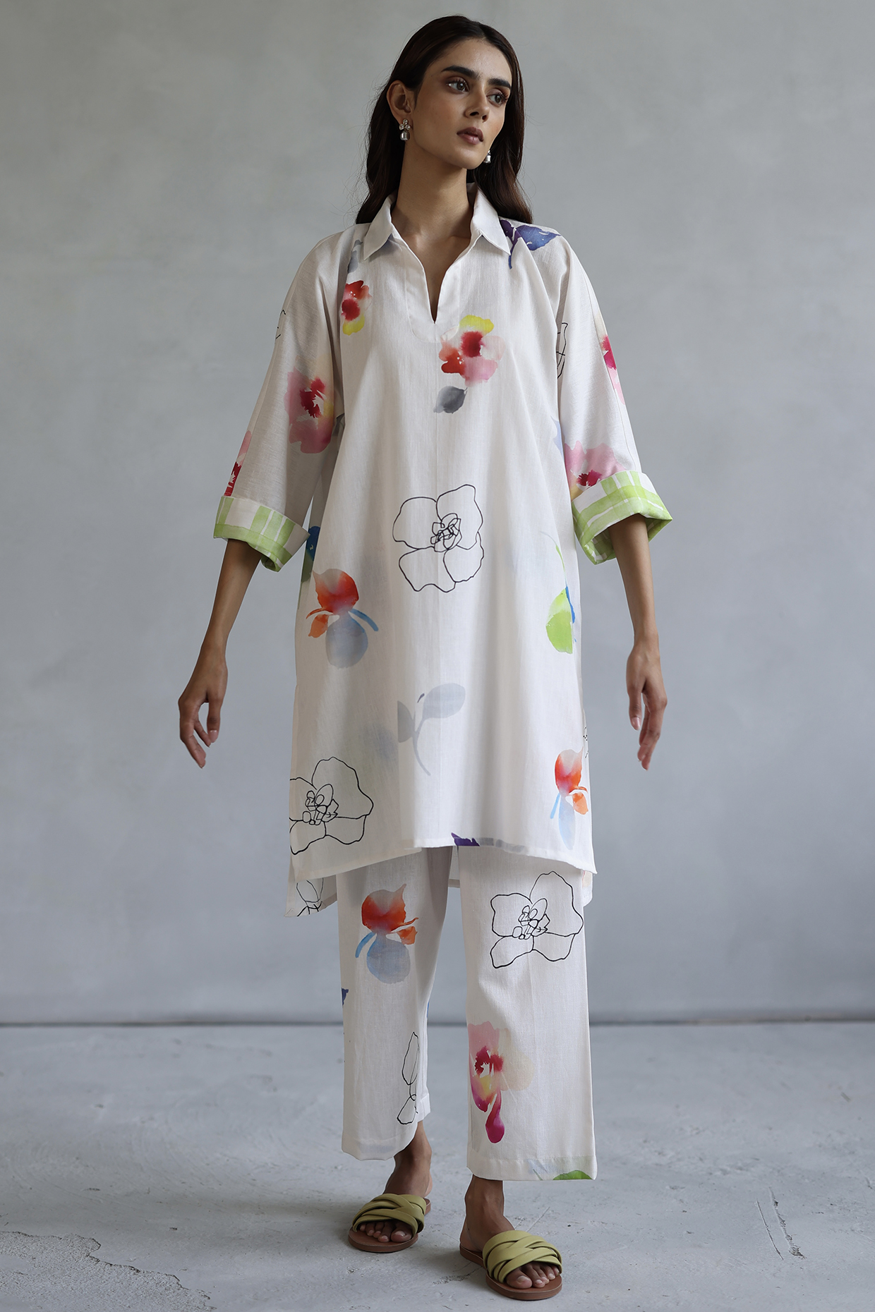 Ivory Linen Kaftan Set by Roza Pret at Pernia's Pop Up Shop
