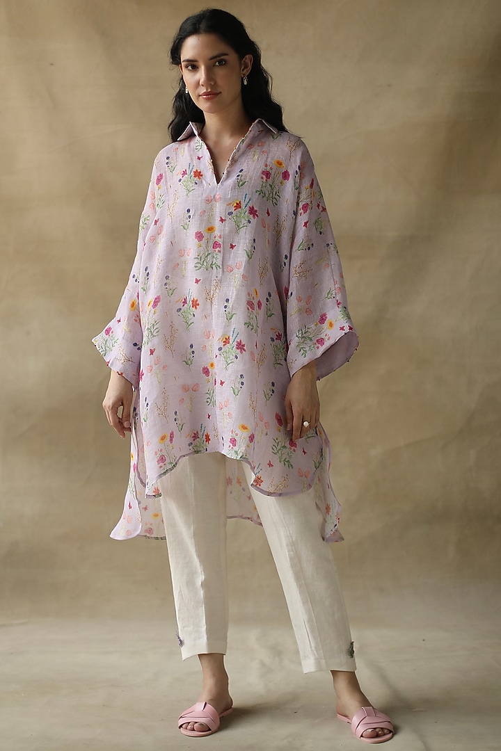Mauve Gauze Linen Tunic  by Roza Pret at Pernia's Pop Up Shop