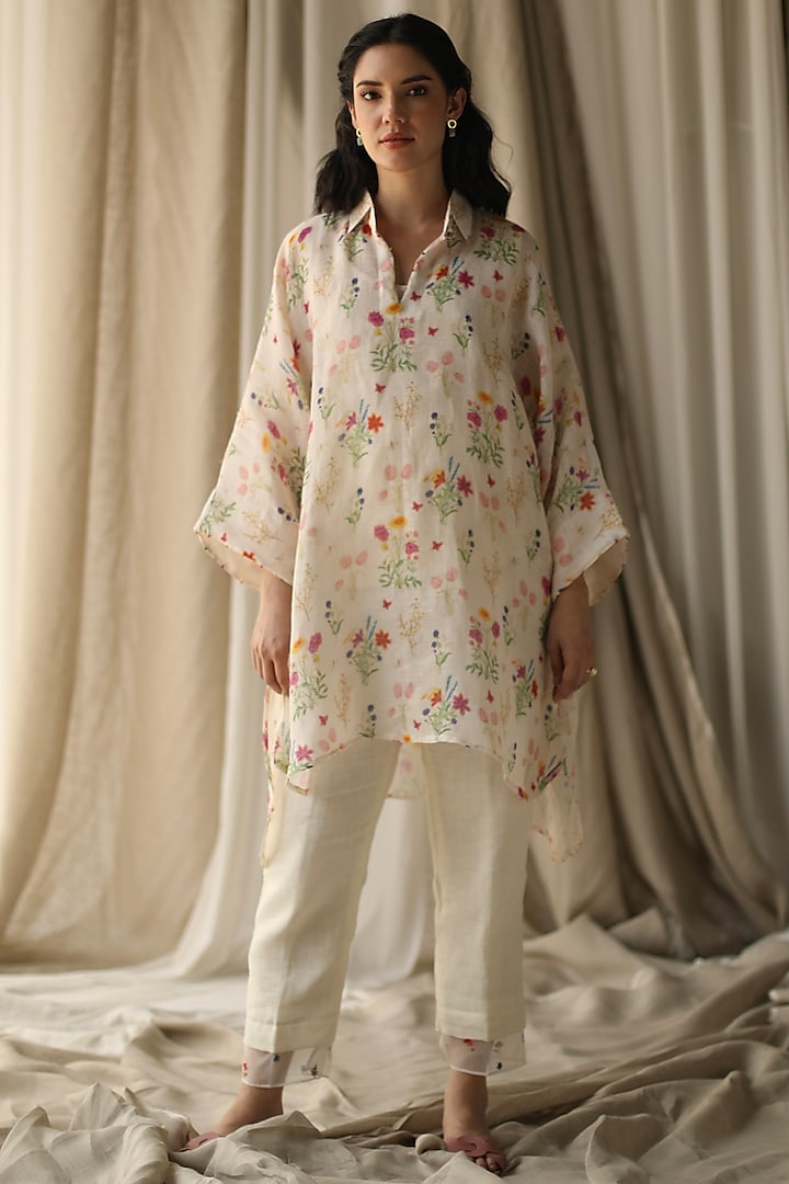 Ivory Gauze Linen Tunic  by Roza Pret