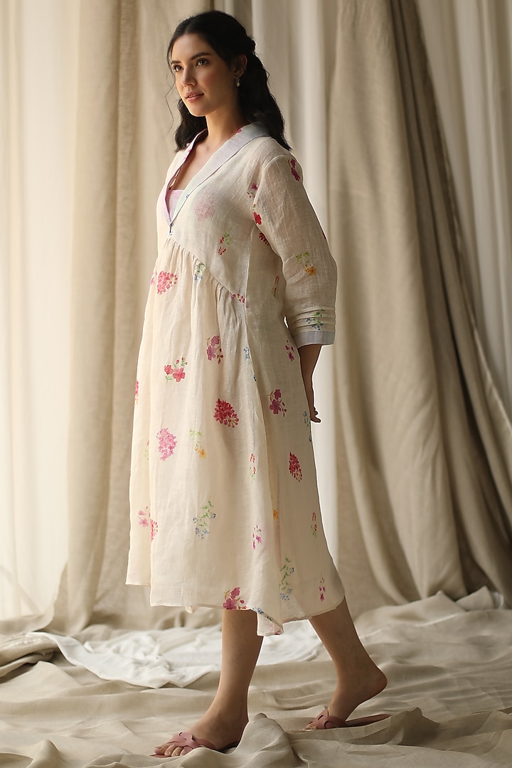 Ivory Printed Dress by Roza Pret