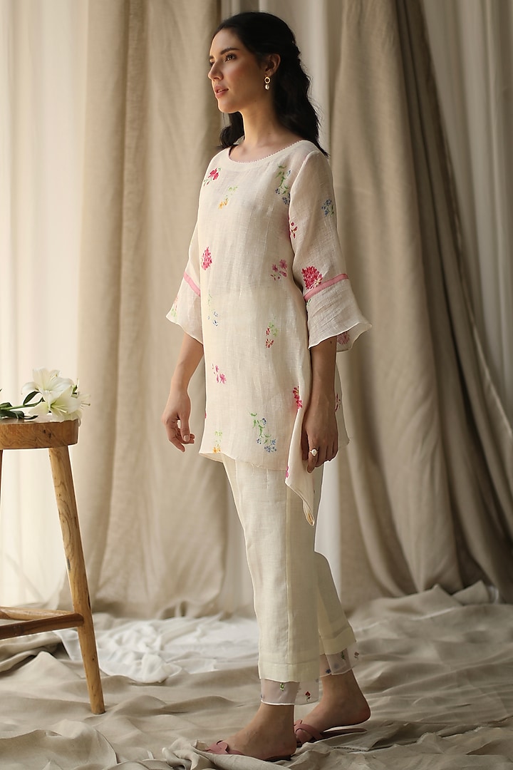 Ivory Printed Tunic by Roza Pret