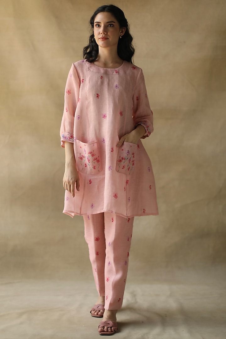 Pink Gauze Linen Tunic  by Roza Pret