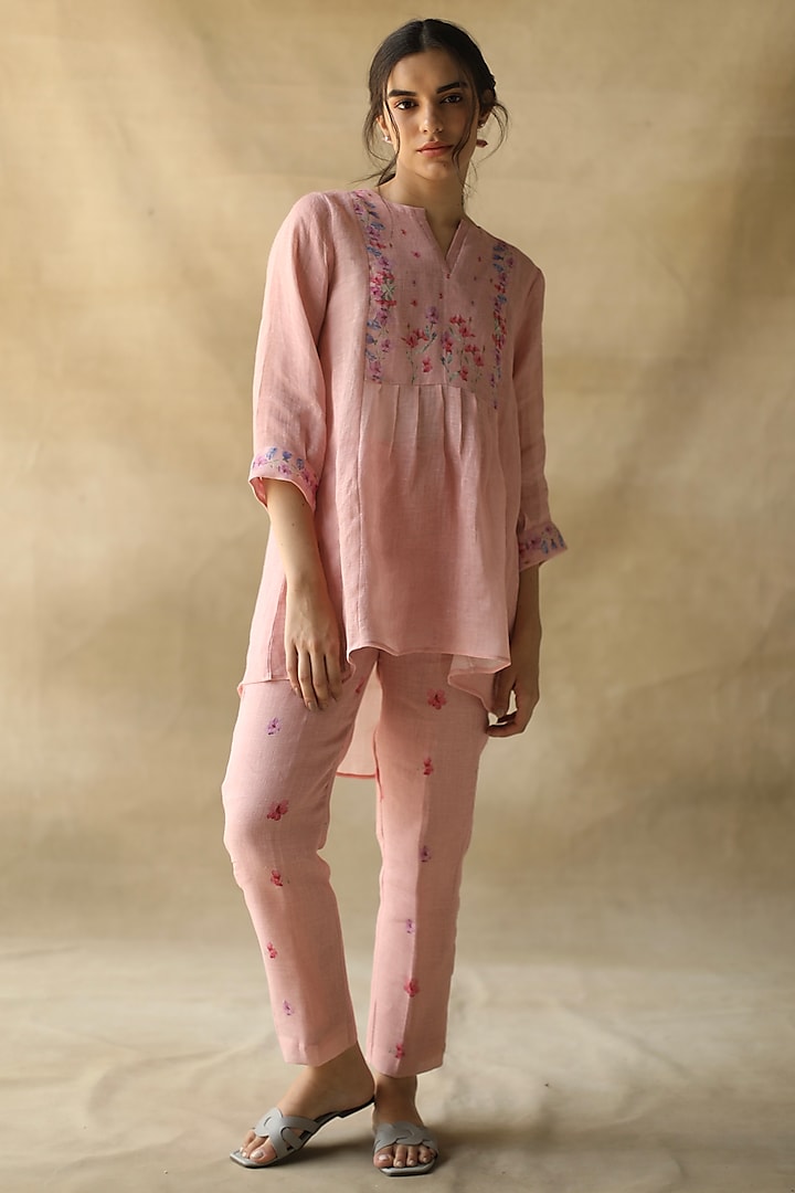 Pink Gauze Linen Top by Roza Pret