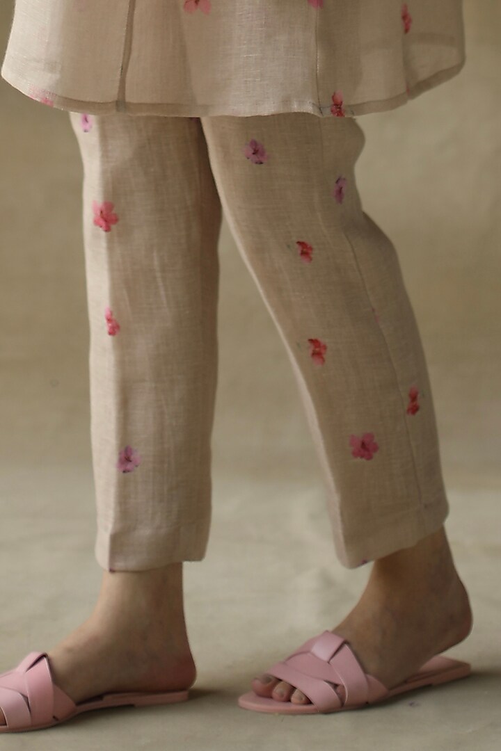 Coffee Gauze Linen Pants by Roza Pret at Pernia's Pop Up Shop