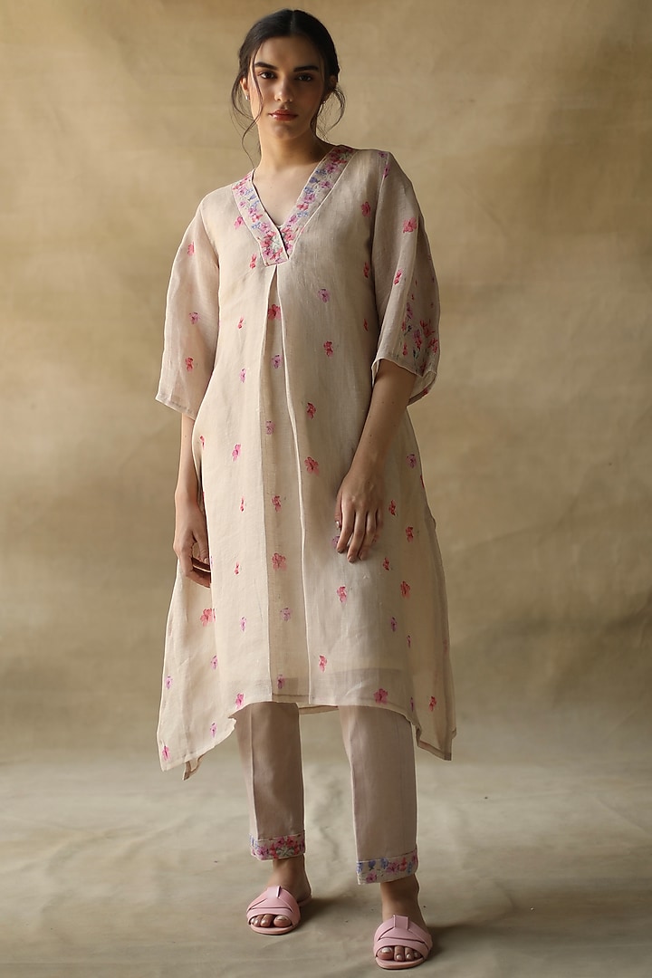 Coffee Gauze Linen Kurta Set  by Roza Pret at Pernia's Pop Up Shop