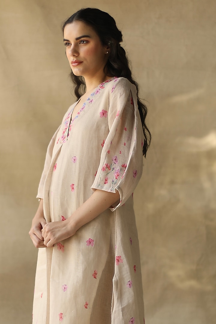 Coffee Gauze Linen Kurta Set  by Roza Pret at Pernia's Pop Up Shop