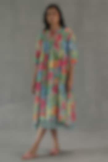 Multi-Colored Chanderi Floral Printed Summer Dress by Roza Pret at Pernia's Pop Up Shop