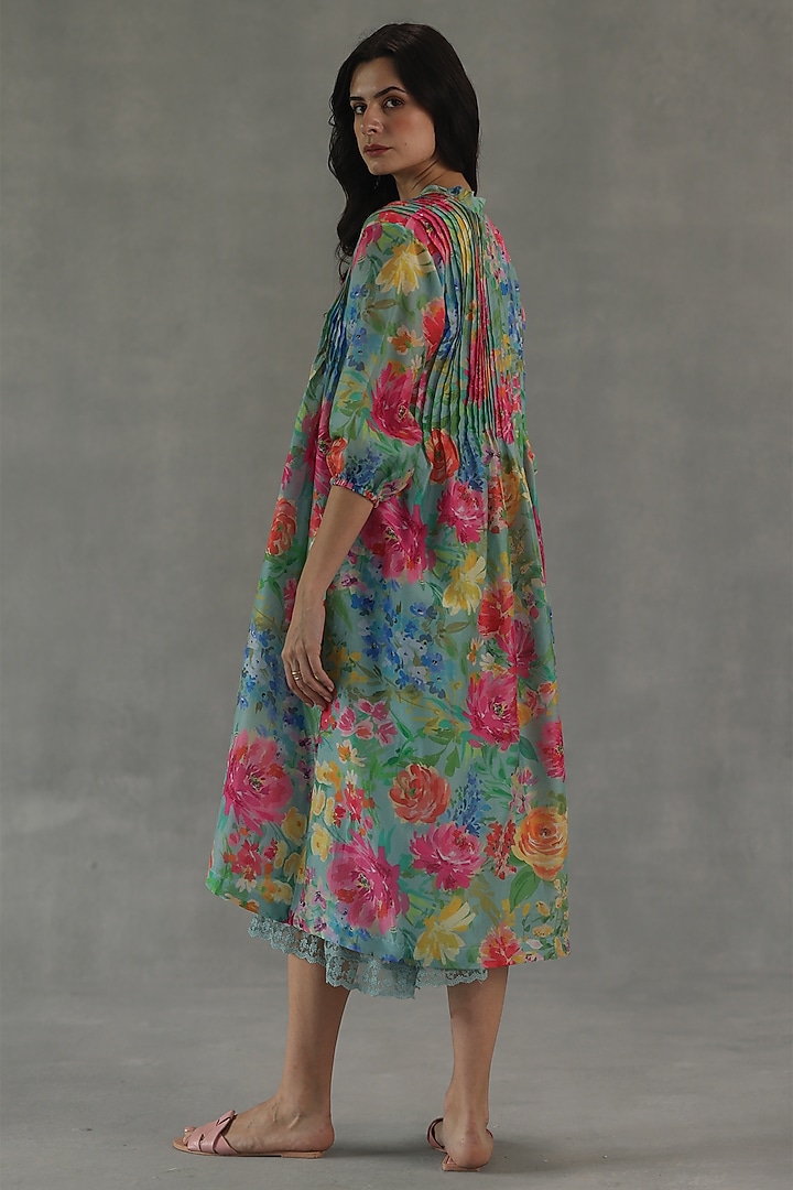 Multi-Colored Chanderi Floral Printed Summer Dress by Roza Pret at Pernia's Pop Up Shop