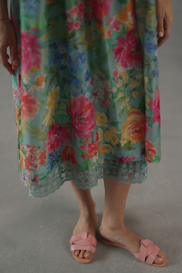 Multi-Colored Chanderi Floral Printed Summer Dress by Roza Pret at Pernia's Pop Up Shop